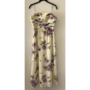 Vintage 90s Y2K Adrianna Papell Dress Size 8 Silk Floral Ruched Sequins Fairy